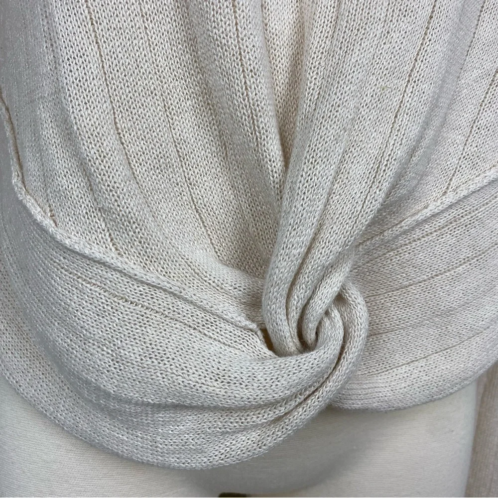 Free People Got Me Twisted Sweater Beige Sz S Front Knot Linen Blend Long Sleeve